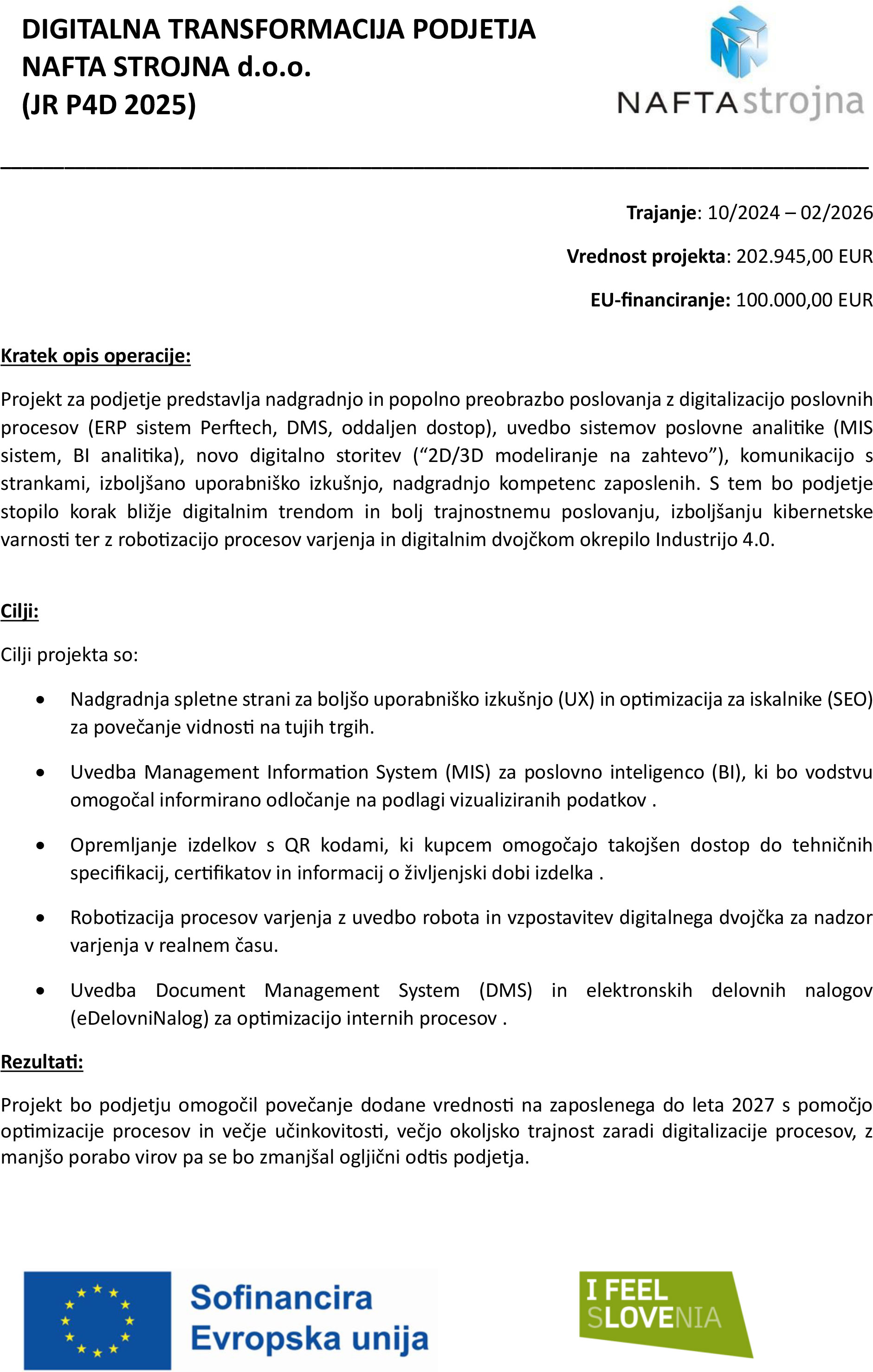 DIGITALNA TRANSFORMACIJA PODJETJA  NAFTA STROJNA d.o.o. (JR P4D 2025)